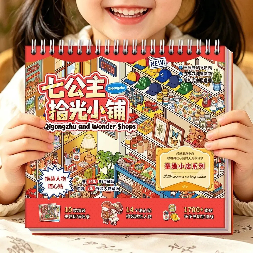 Miniature Scene PET Sticker Book – 10 Die-Cut Shop Scenes
