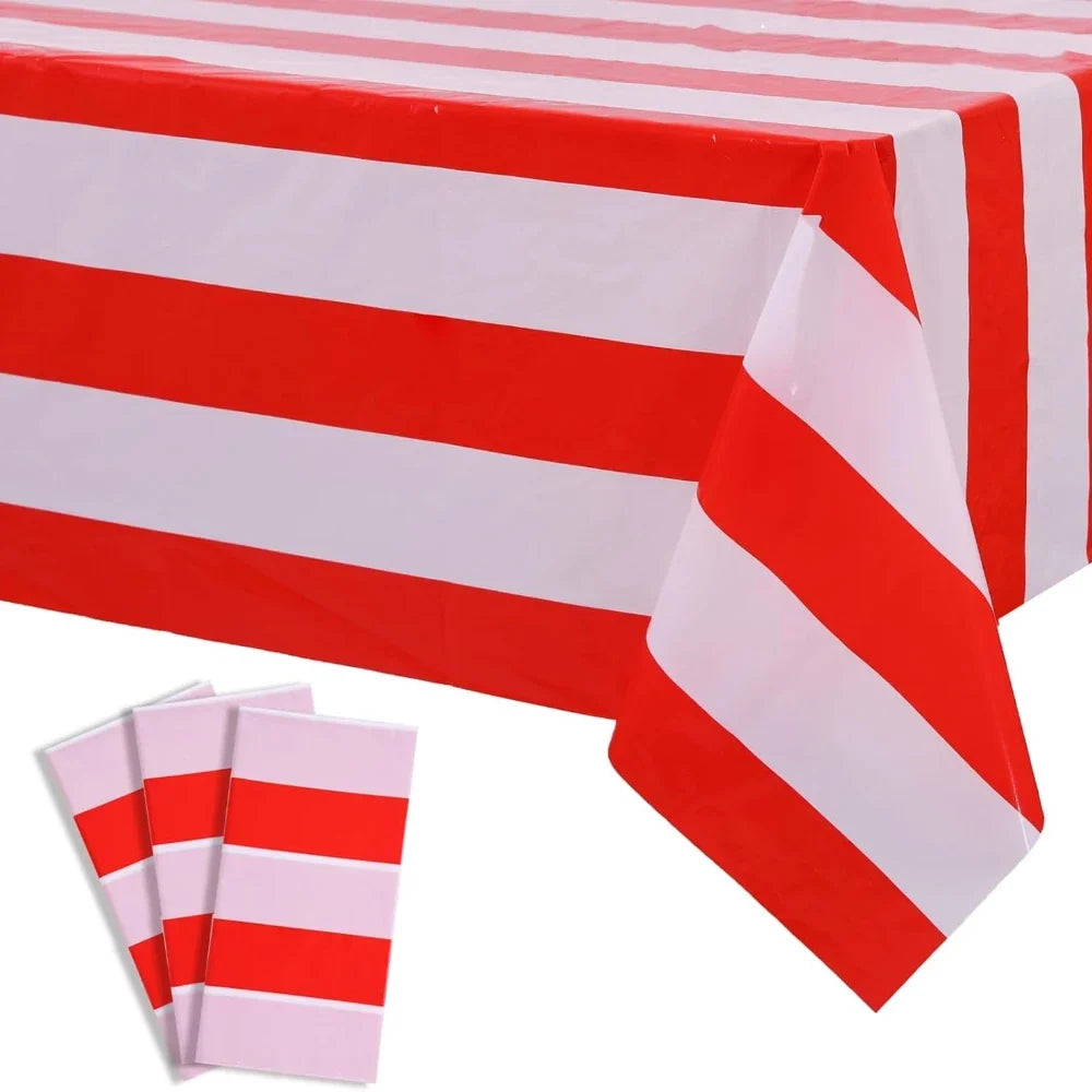 Red & White Striped Tablecloth 54x108" | Circus Carnival Party
