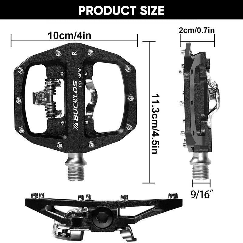 BUCKLOS Dual Function MTB Pedals SPD Clipless & Flat Platform
