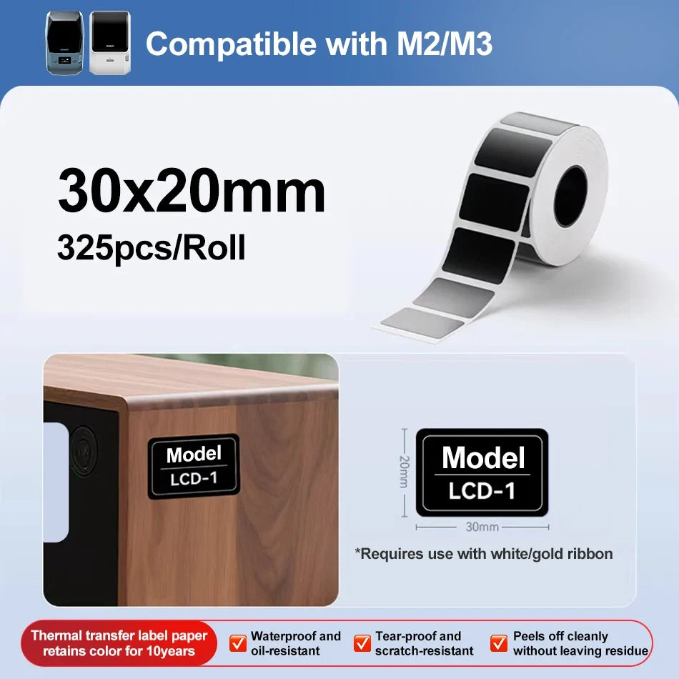 Niimbot M2/M3 Thermal Transfer Labels & Ribbon – Black, Gold, White