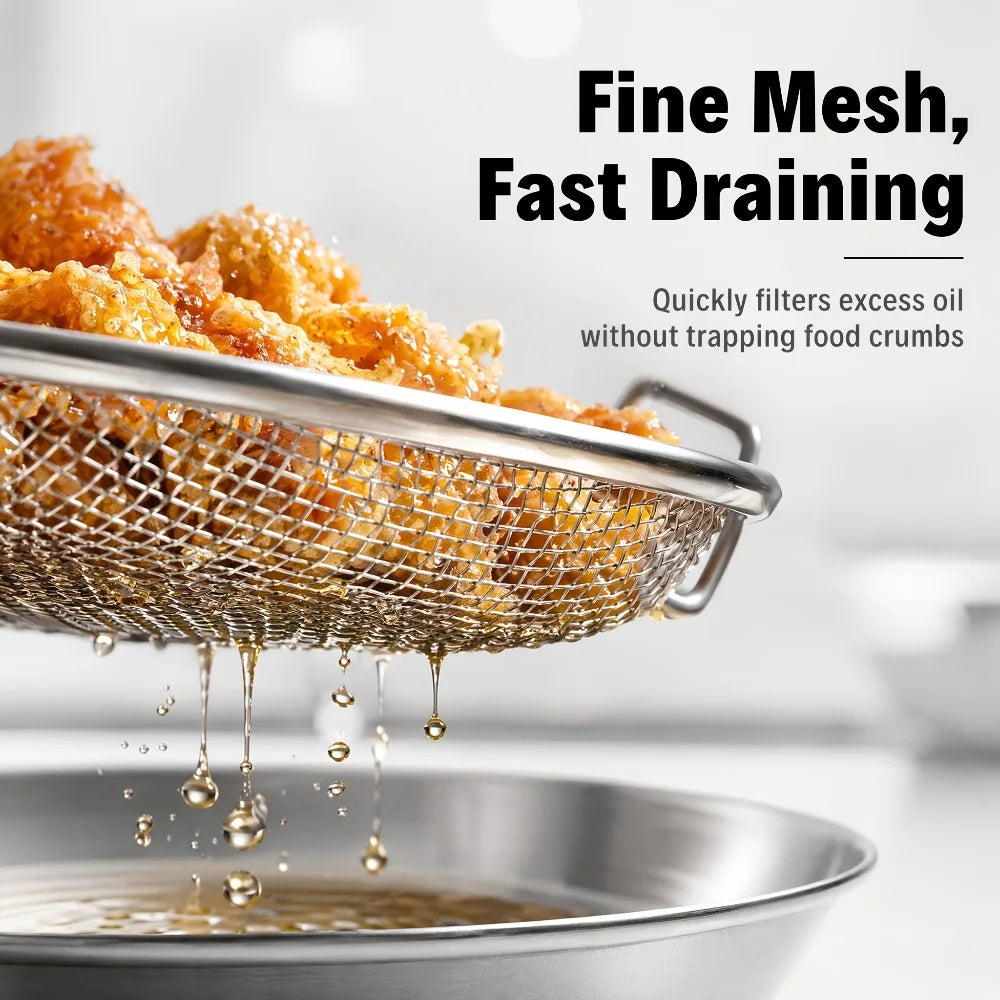 2-Pc Stainless Steel Frying Draining Basket & Tray Set