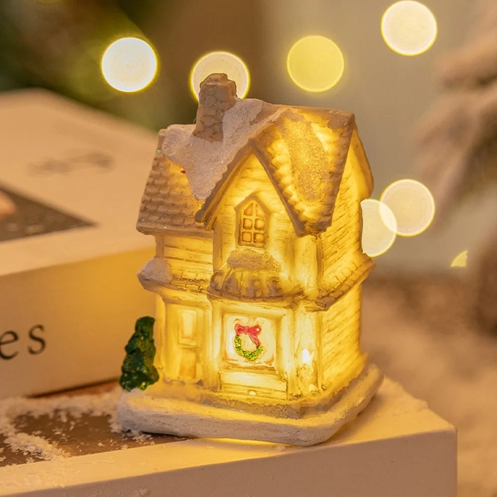 LED Miniature Christmas Village House Resin Ornament Decor