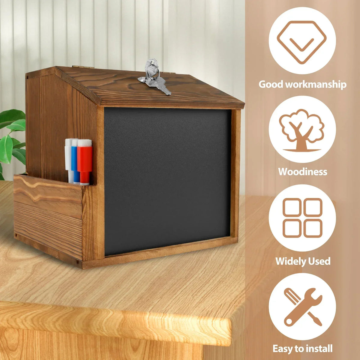 Wood Suggestion Box Wall Mounted Ballot & Donation Box with Lock