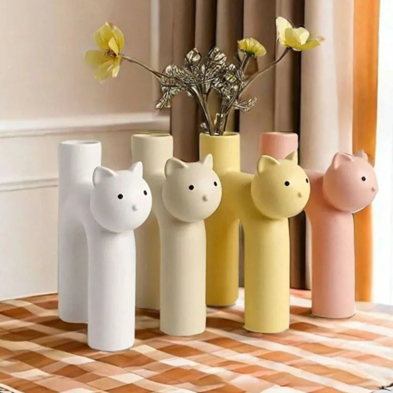 Resin Cat Flower Vase – Handmade Kitty Bud Vase Home Decor