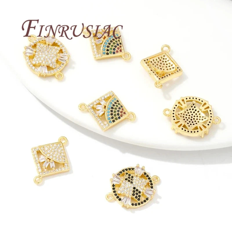 18K Gold Plated Zircon Crystal Charm Connectors – DIY Jewelry