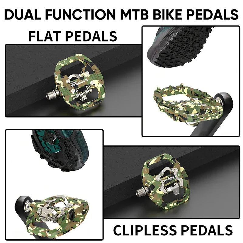 BUCKLOS Dual-Function Flat Clipless Pedals MTB & Road SPD