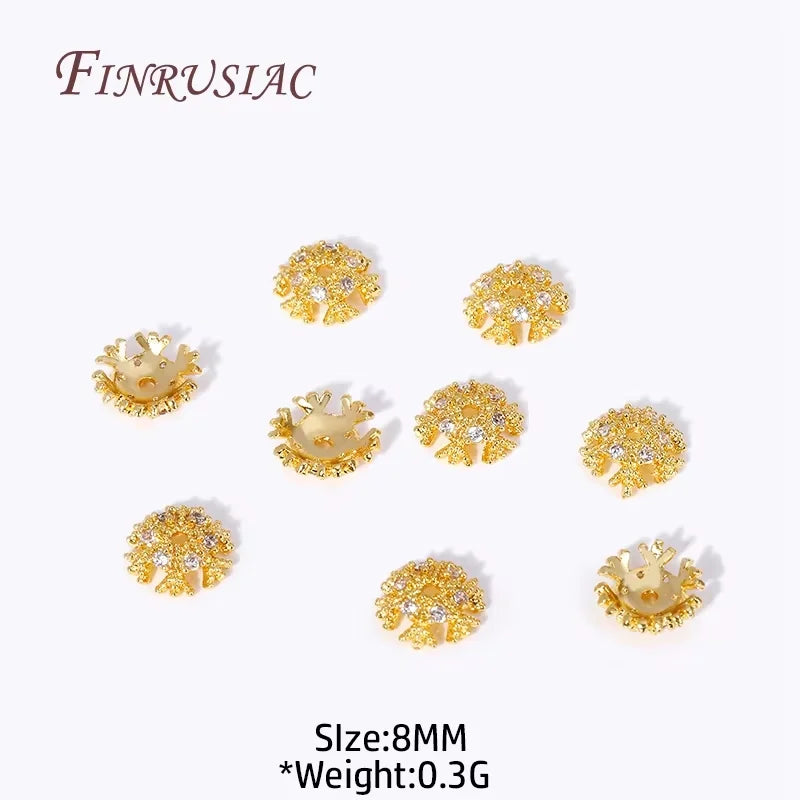 8.5mm Zircon Flower Bead Caps – 18K Gold Plated Brass DIY Jewelry