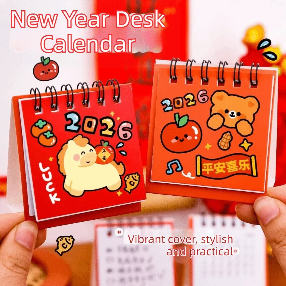 2026 Mini Desk Calendar – Cute Cartoon Coil Binding Monthly Planner