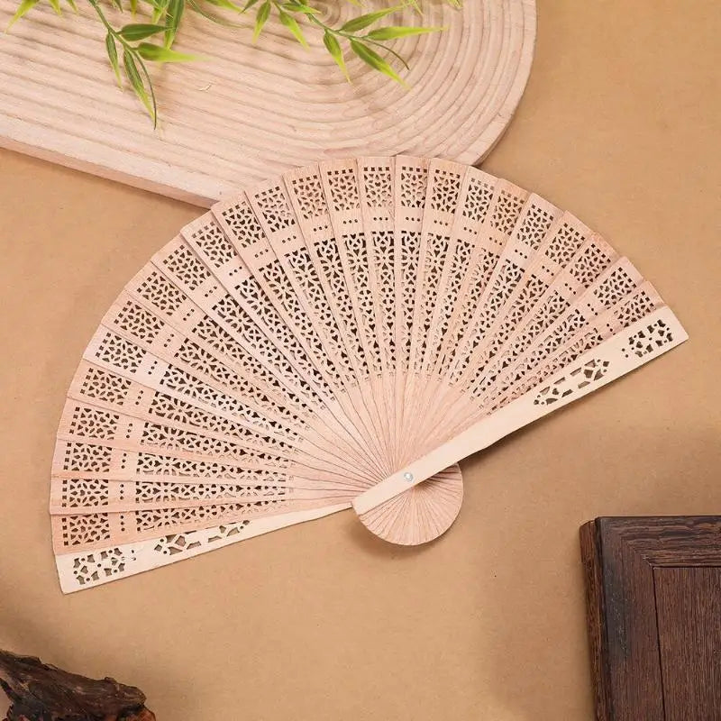 Hollow-Carved Wood Folding Fan – Wedding Favor & Home Décor
