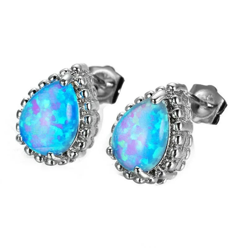 White Simulated Opal Drop Earrings – Trendy Dangle Studs
