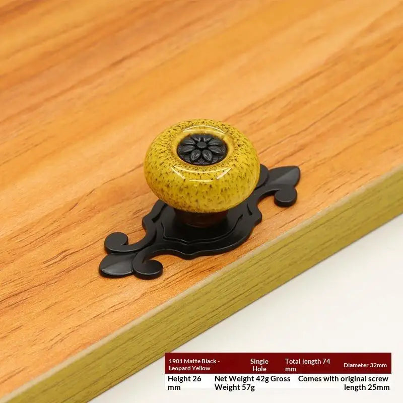 Antique Bronze Ceramic Flower Cabinet Knob | Ethnic Style