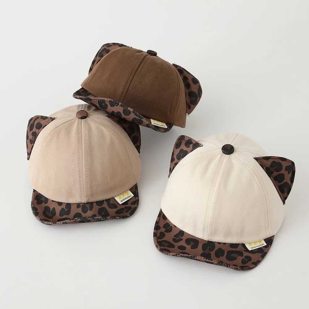 Toddler Cat Ear Baseball Hat – Leopard Print Sun Visor Cap