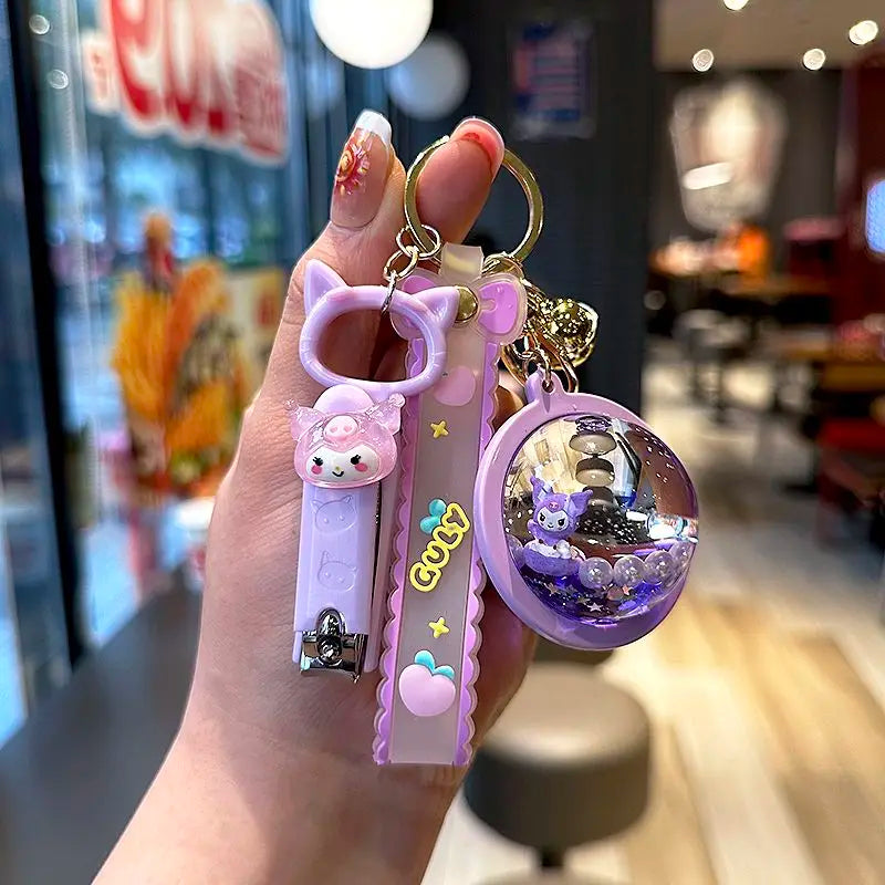 Sanrio Kuromi Hello Kitty Liquid Sand Oil-Filled Keychain Charm