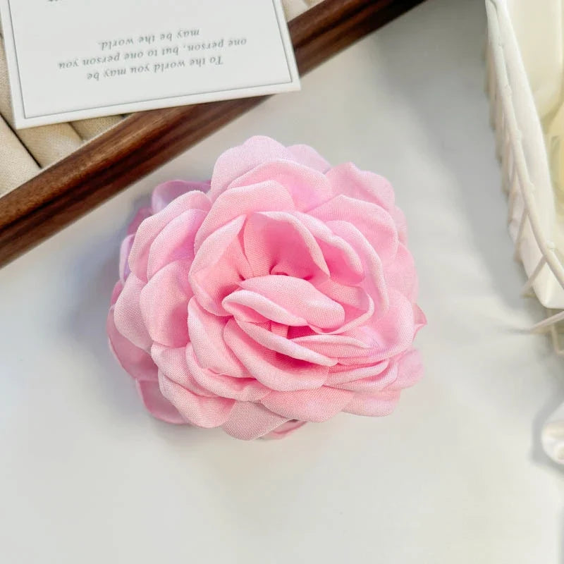 Leopard Print Fabric Rose Flower Hair Claw Clips for Women