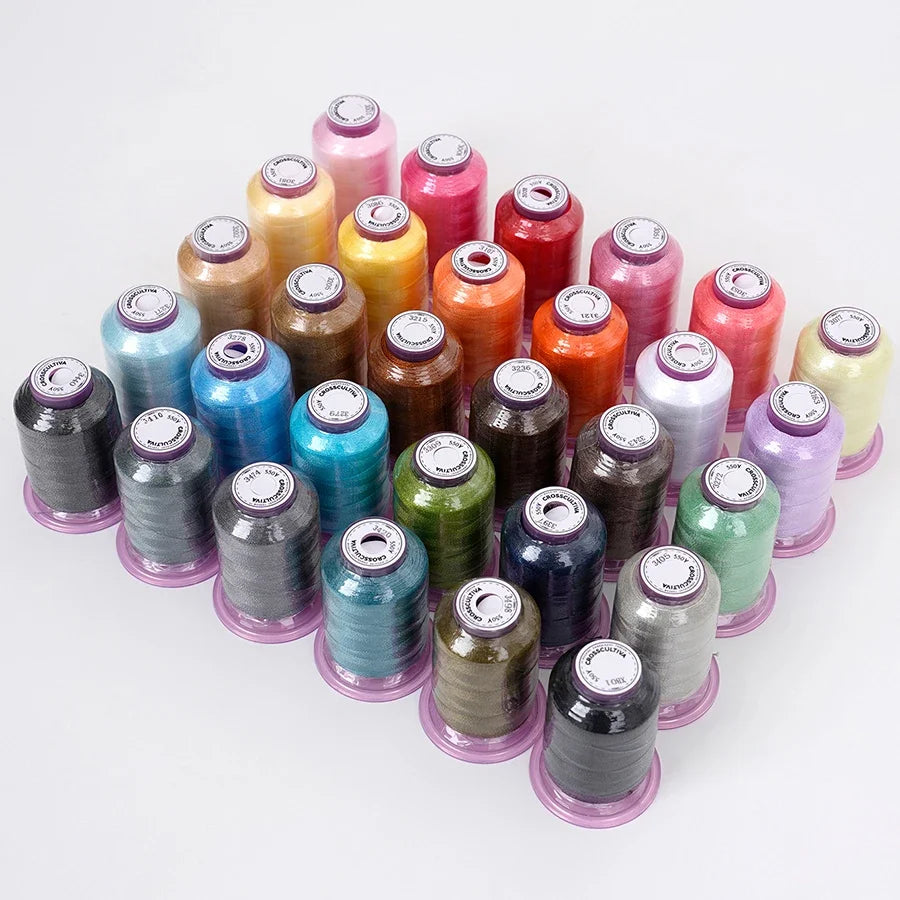 30-Color Embroidery Thread Set – 550 Yds/Spool Polyester