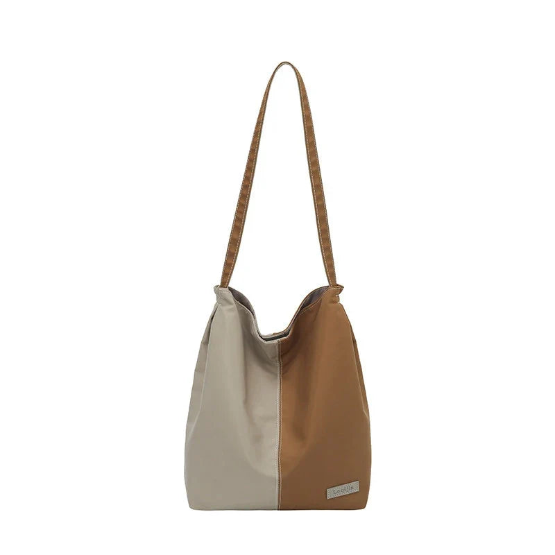 Women's Retro Color Block Bucket Bag | Large Capacity Tote