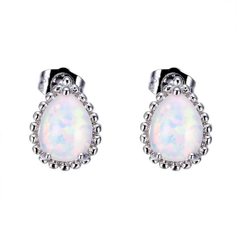 White Simulated Opal Drop Earrings – Trendy Dangle Studs