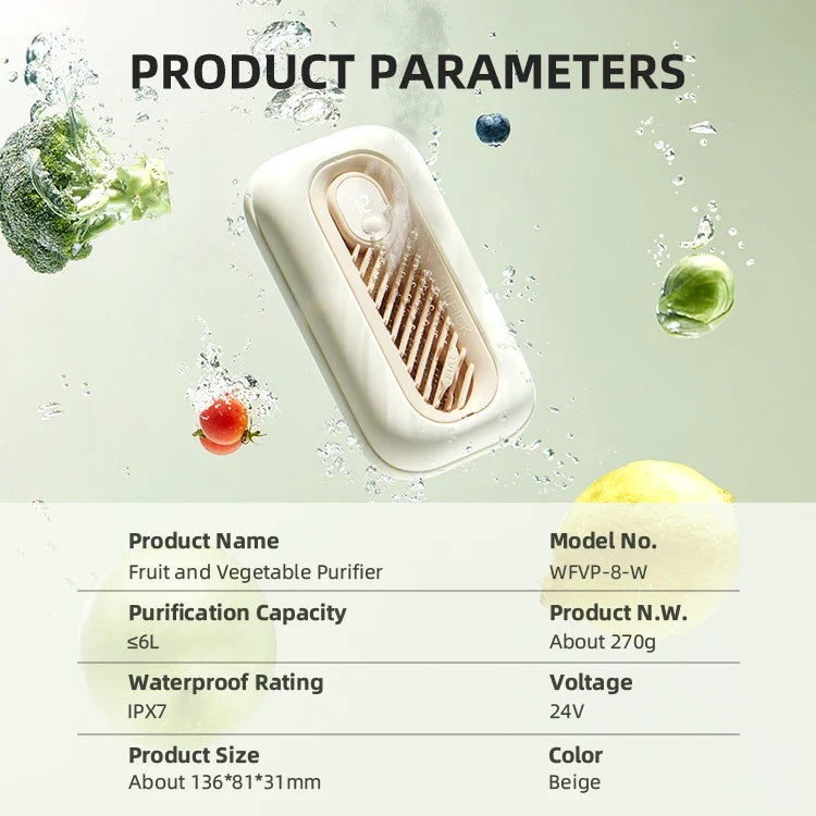 Wireless Fruit & Vegetable Purifier – Ion Food Cleaner IPX7