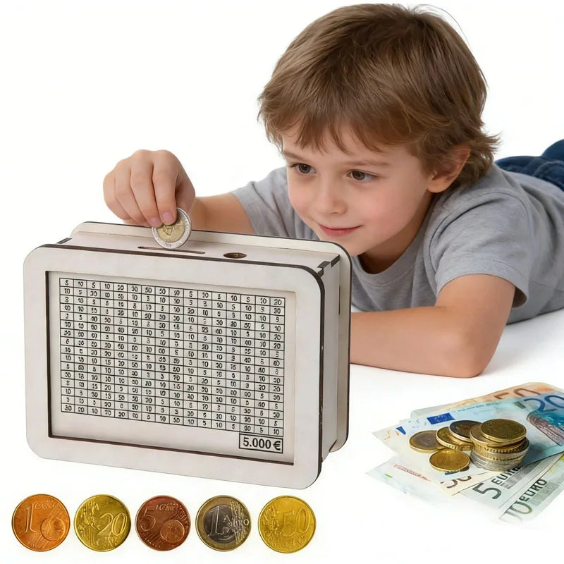 Wooden Piggy Bank Money Box – Reusable Savings Goal Tracker