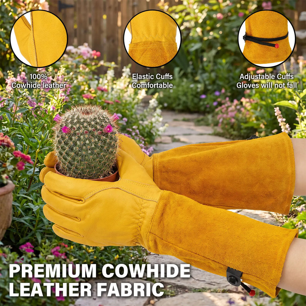 Toorise Long Leather Gardening Gloves – Thorn Proof, Elbow
