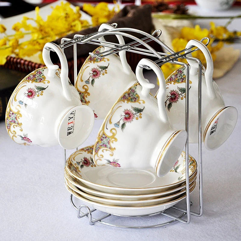 European Bone China Coffee Cup & Saucer Set 200ml Ceramic