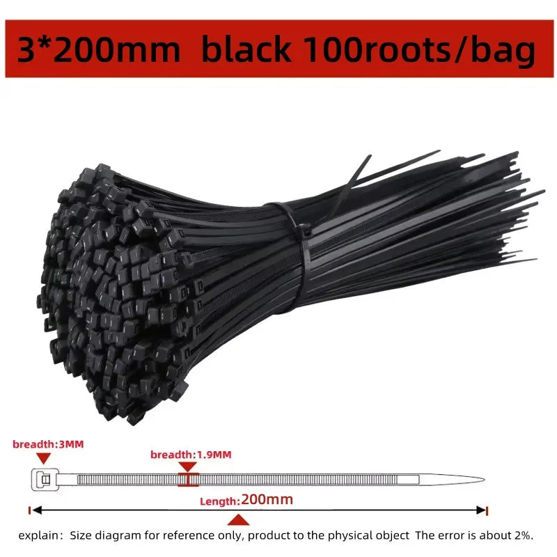 Black Self-Locking Nylon Cable Ties 5×200mm & 8×300mm Bulk