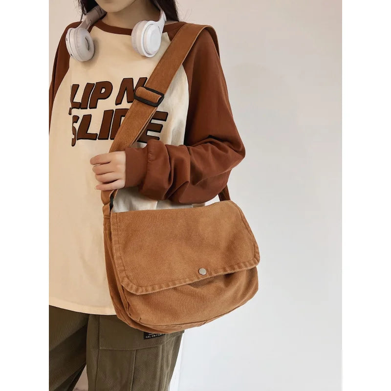 Solid Canvas Crossbody Bag – Unisex Shoulder Satchel