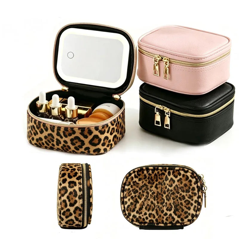 LED Makeup Bag with Mirror & Light – Rechargeable Cosmetic Organizer