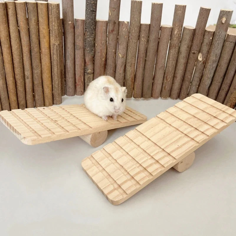 Wooden Hamster Seesaw Bridge Toy – Ladder & Hammock for Pets