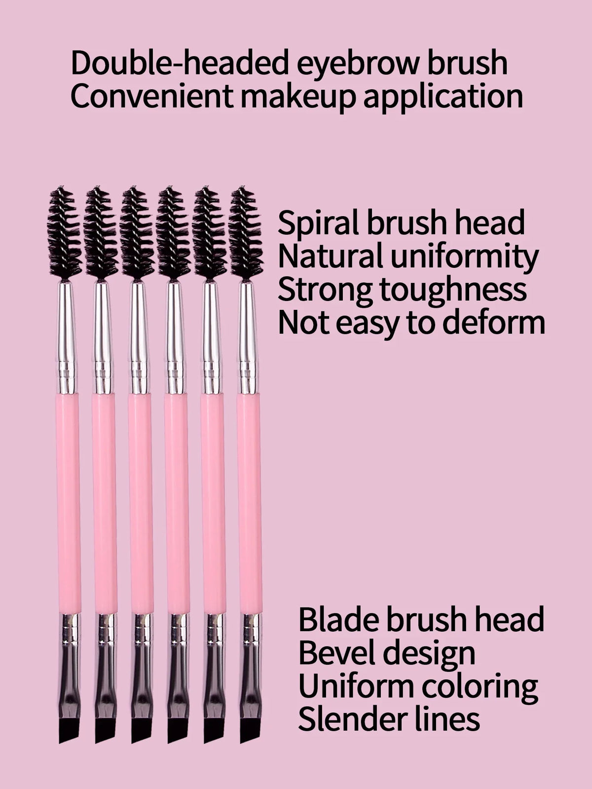 5PCS Pink Double-Ended Mascara & Eyebrow Brush Set
