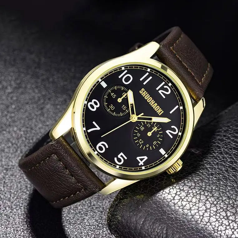 REBIRTH Retro Men's Quartz Watch – Black Leather Strap