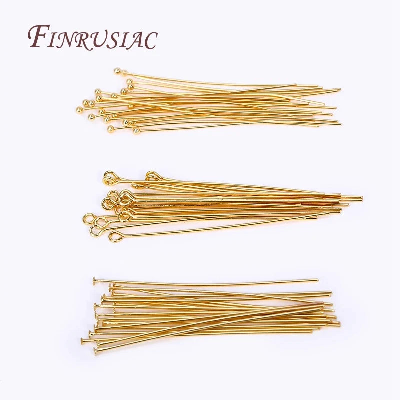 50Pcs 18K Gold Plated Jewelry Pins – Ball, Flat & Eye DIY Findings