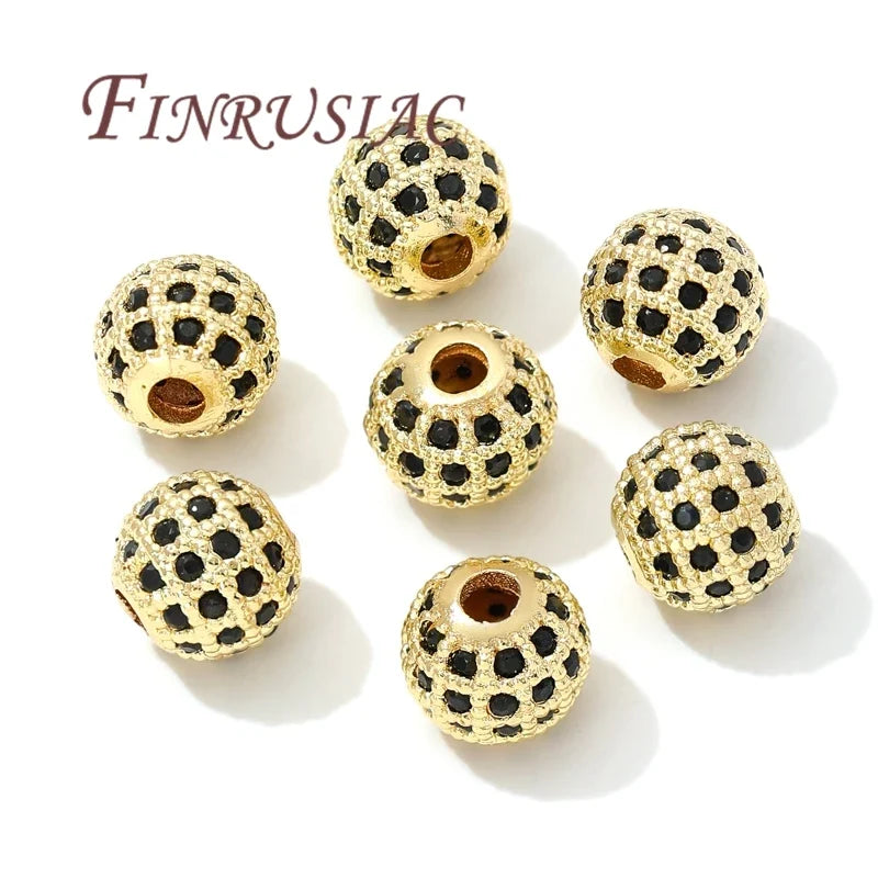 18K Gold Plated Zircon Spacer Beads 6mm 8mm 10mm | DIY Jewelry