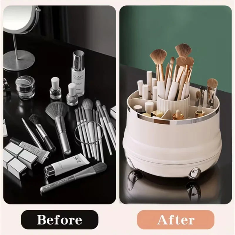 360° Rotating Makeup Brush Holder with Dustproof Cover