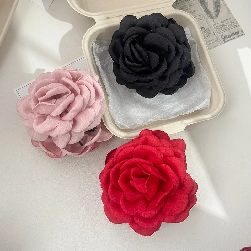 Leopard Print Fabric Rose Flower Hair Claw Clips for Women