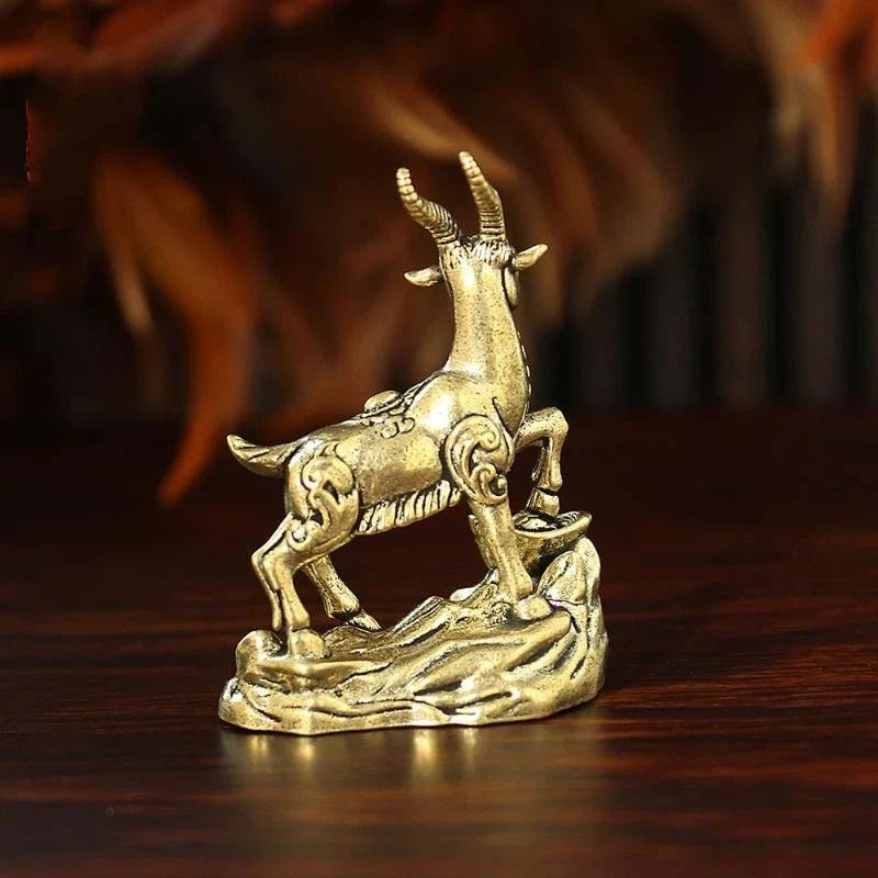Feng Shui Brass Goat Figurine Lucky Zodiac Desktop Ornament