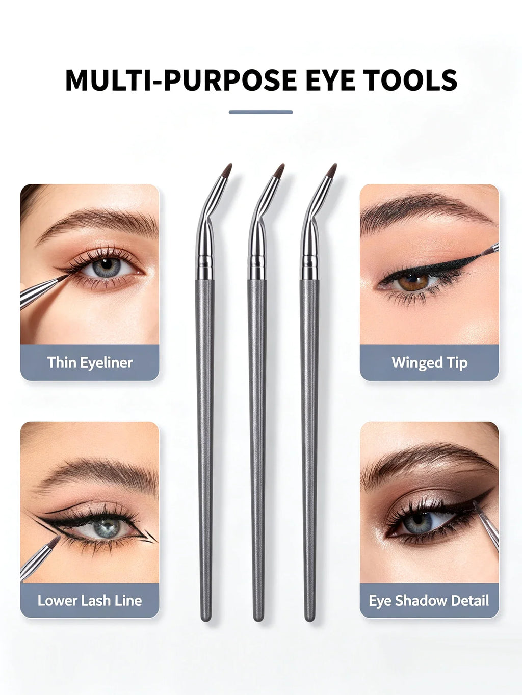 3-Piece Bent Eyeliner & Lip Brushes – Angled Precision Tip