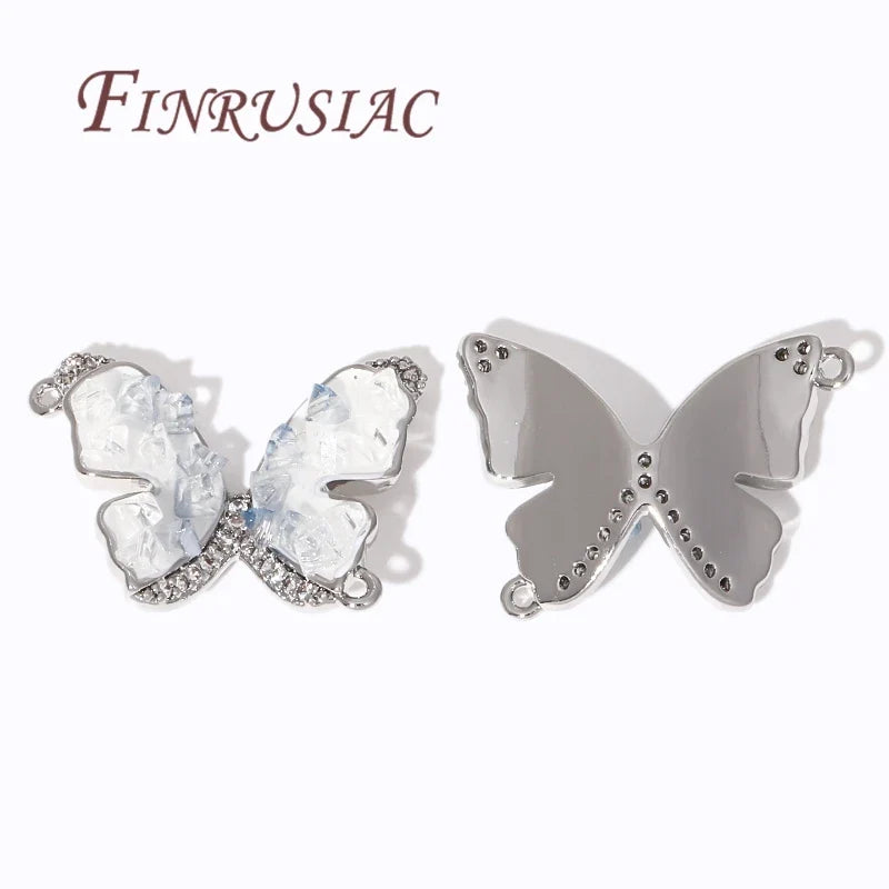 Rhodium Butterfly Zircon Charm Pendant – DIY Jewelry Connector