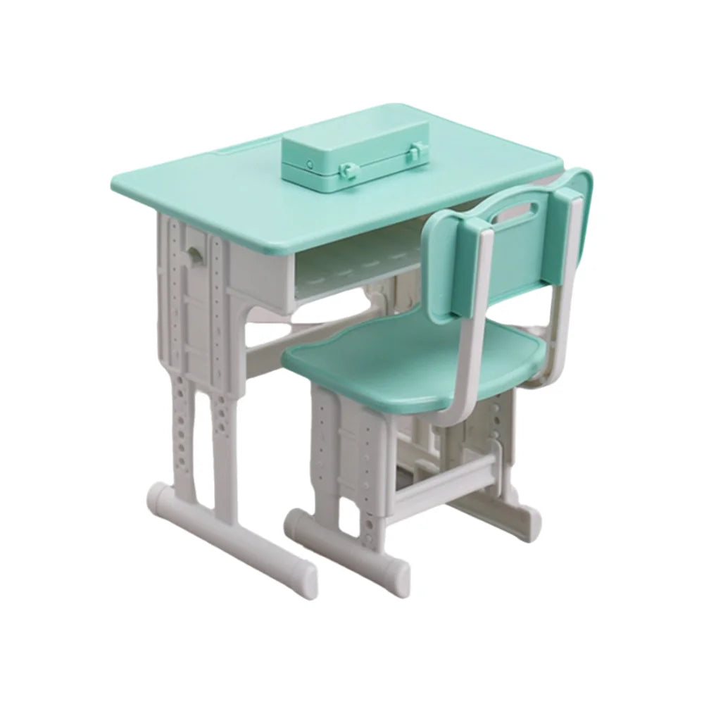 Miniature Dollhouse School Desk Chair & Pencil Box Resin Set