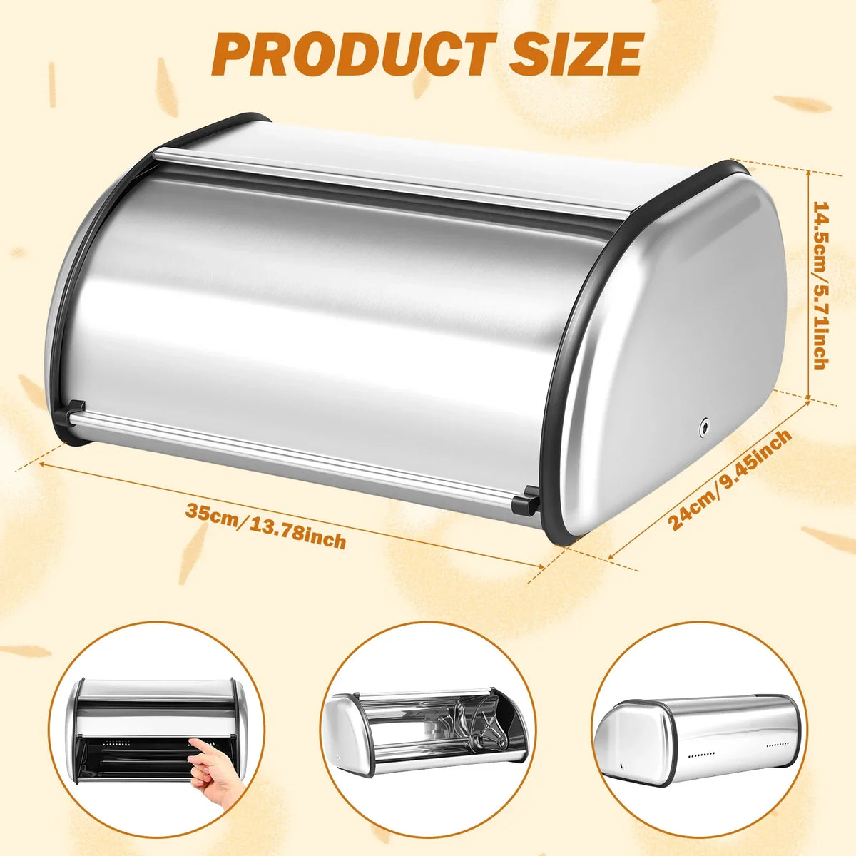 Stainless Steel Bread Box Large Capacity Flip-Top Lid Organizer