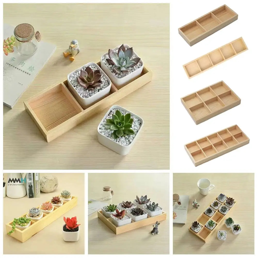 Multi-Grid Wood Succulent Tray & Desktop Organizer Holder
