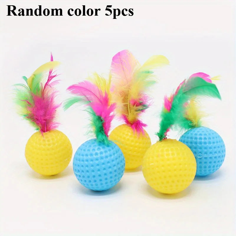 Sisal Scratching Ball Cat Toy with Feather – 1 or 5 Pcs