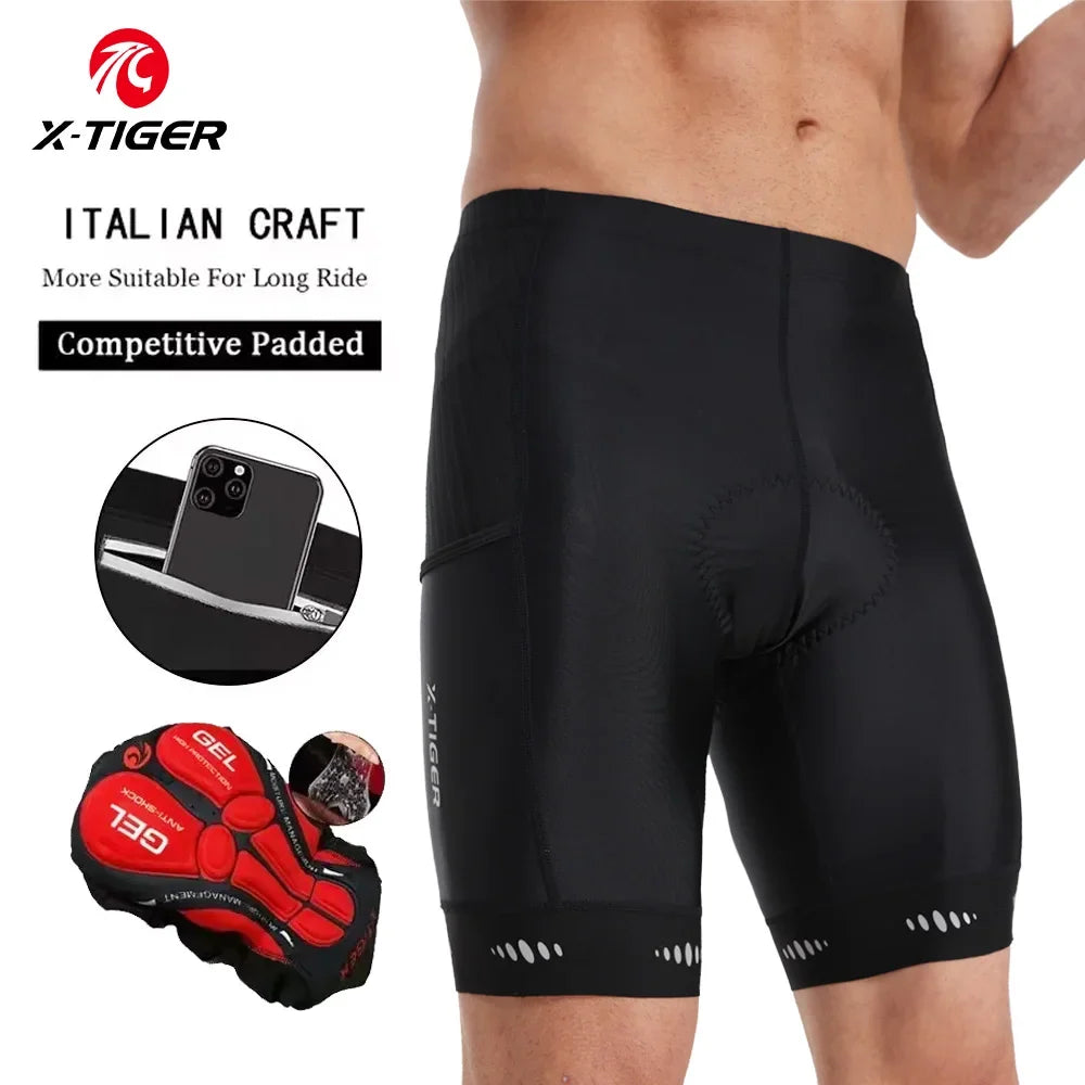 X-TIGER Men's Gel Padded Cycling Shorts | Reflective MTB Bike