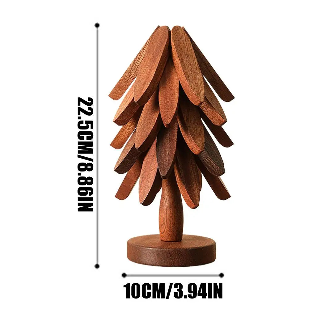 Wooden Christmas Tree Trivet | Folding Bamboo Hot Pot Coaster