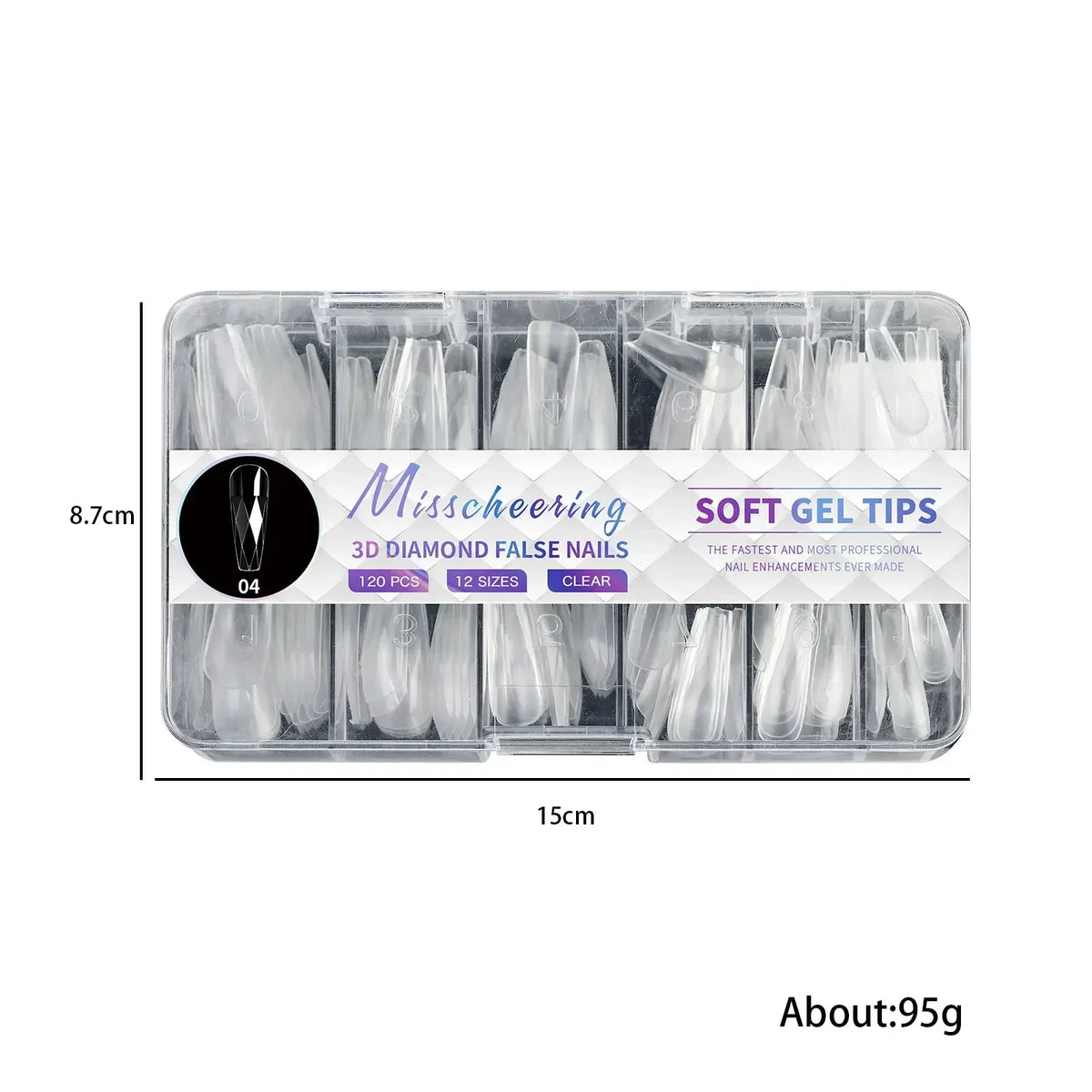 3D Diamond Almond Ballet Press On Nails – Long False Nails Set