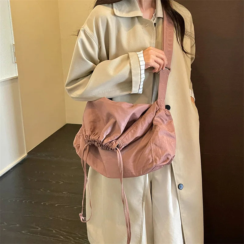 Women's Drawstring Crossbody Bucket Bag – Foldable & Spacious