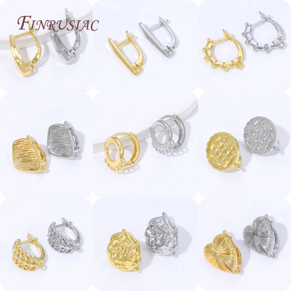 Geometric Leverback Earring Hooks 18K Gold Silver Plated 4 Styles