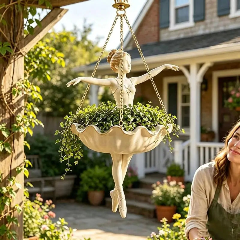 Resin Ballet Dancer Hanging Planter – UV Resistant Ballerina Pot