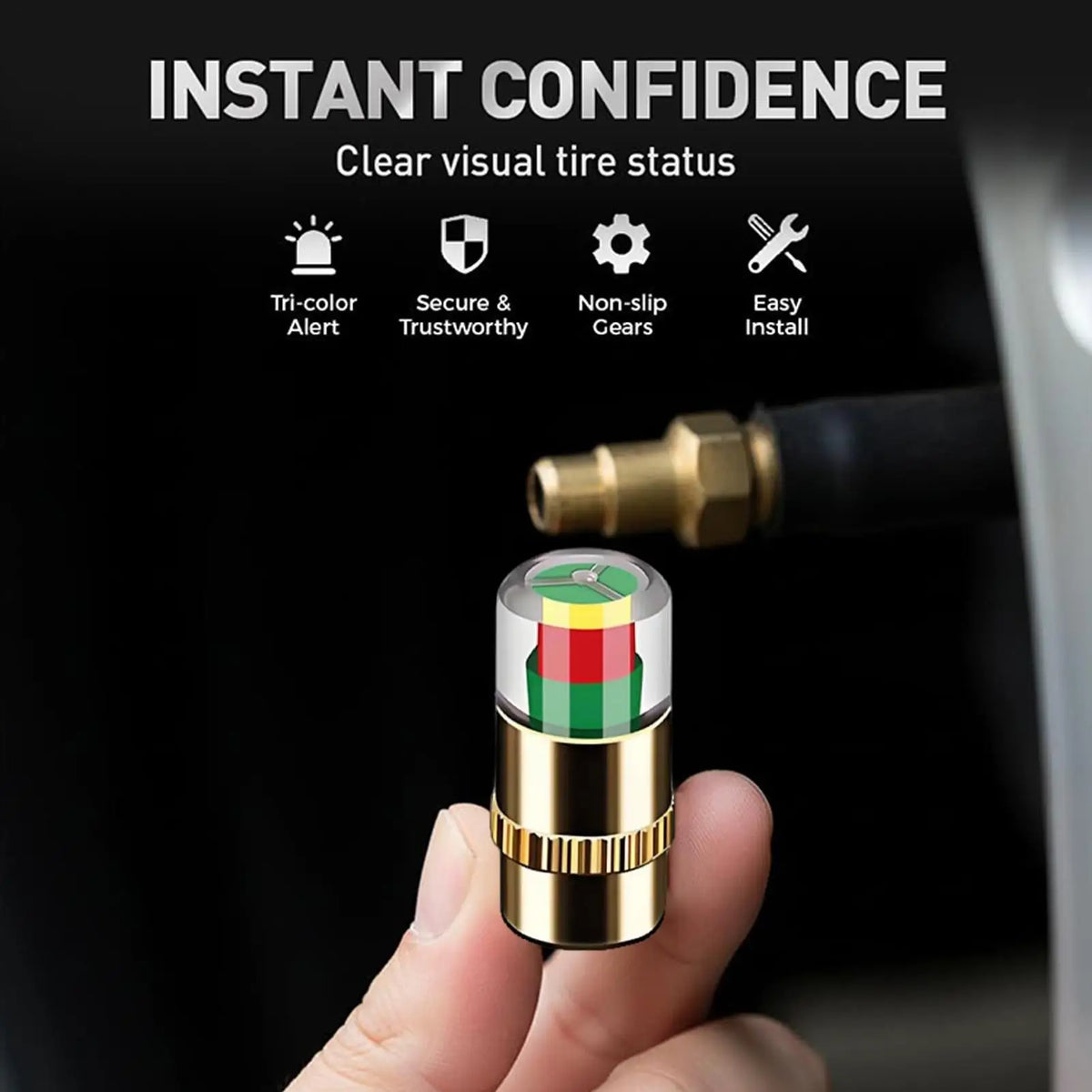 Tire Pressure Indicator Valve Caps – Color Alert Set of 4
