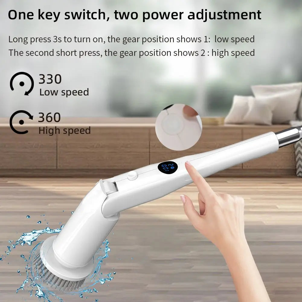 Wireless Electric Cleaning Brush – 8 Heads & Long Handle